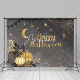 Aperturee - Aperturee Dark Night Gold Pumpkins Moon Halloween Backdrop
